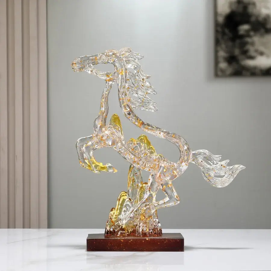 Blue Gold Crystal Horse Statue