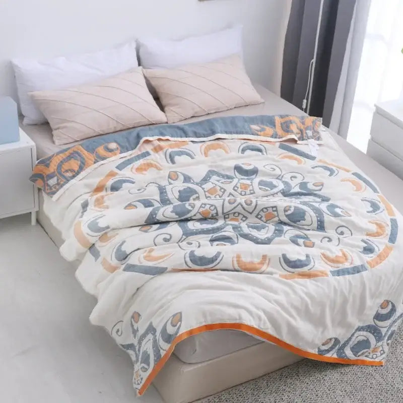 Blue Cream Cotton Throw