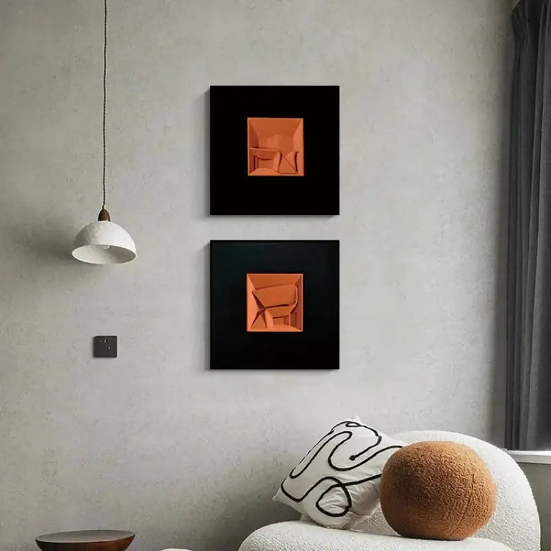 Orange White Geometric Wall Art