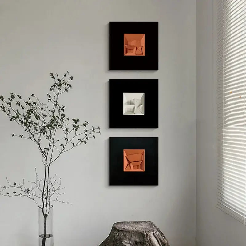 Orange White Geometric Wall Art