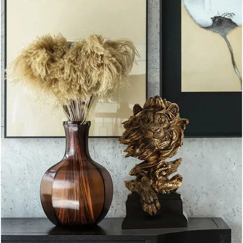 Gold Lion Resin Sculpture