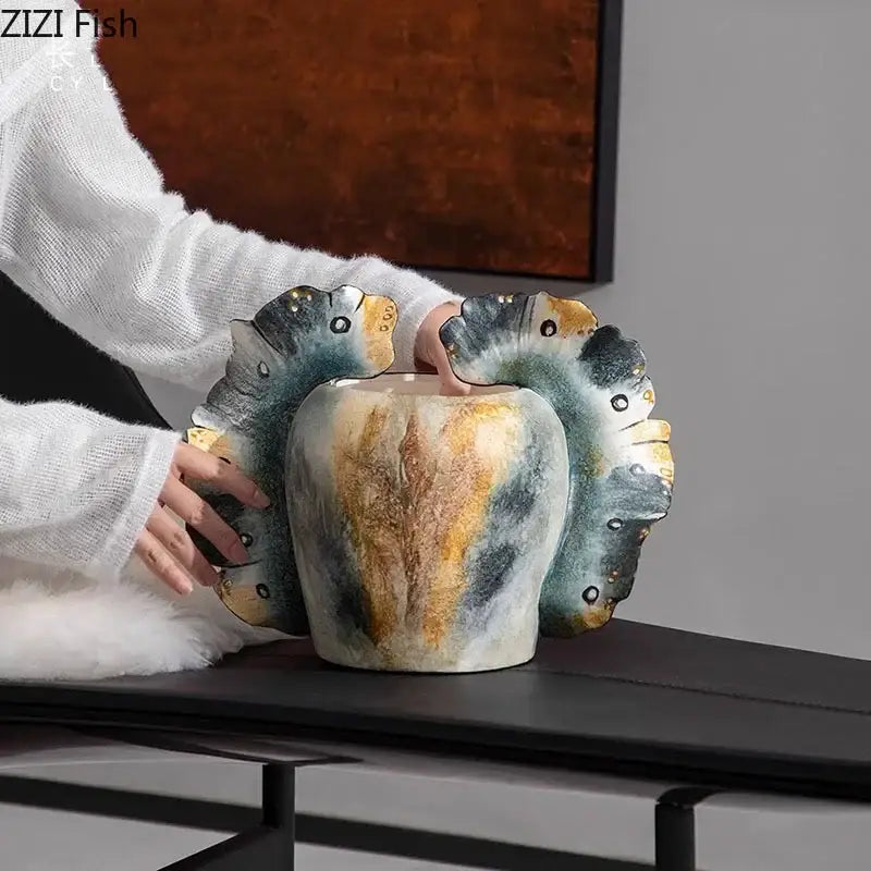 Gray Orange Butterfly Vase