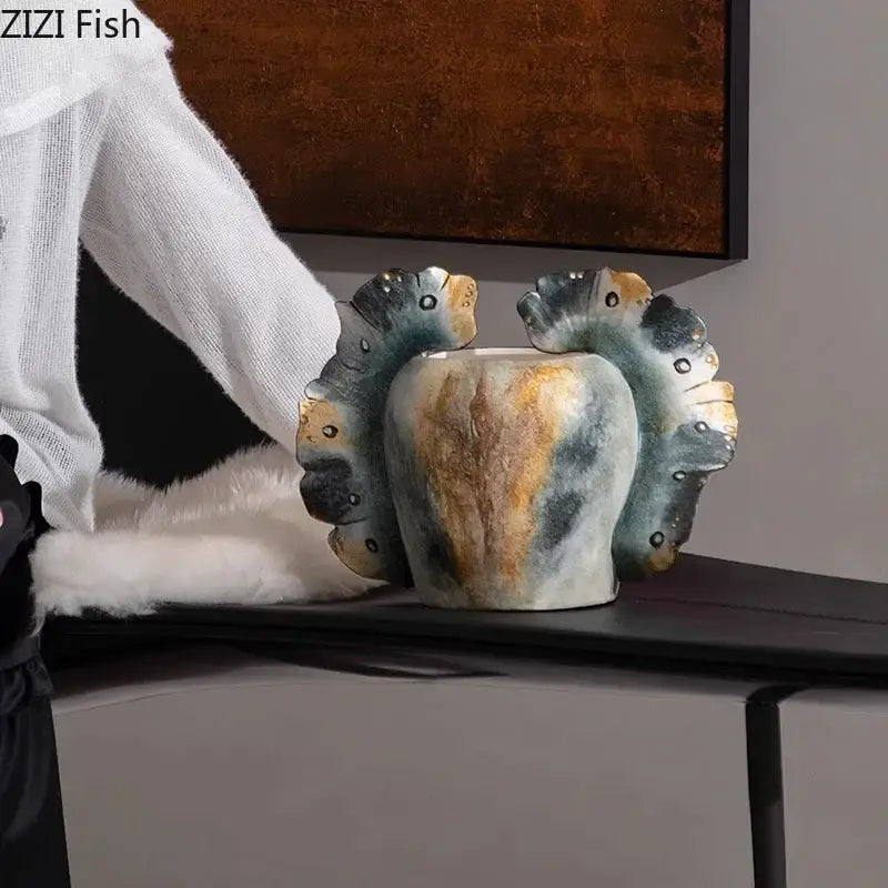 Gray Orange Butterfly Vase