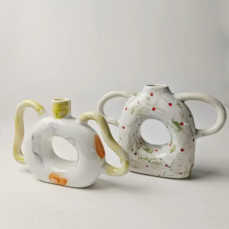 Abstract Green Red Vase Set