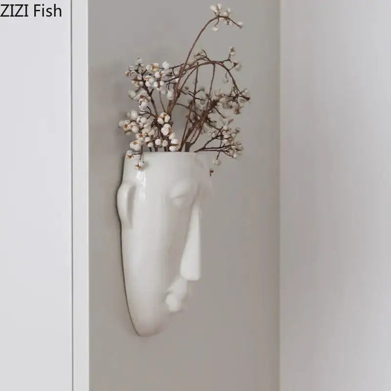 White Abstract Face Vase