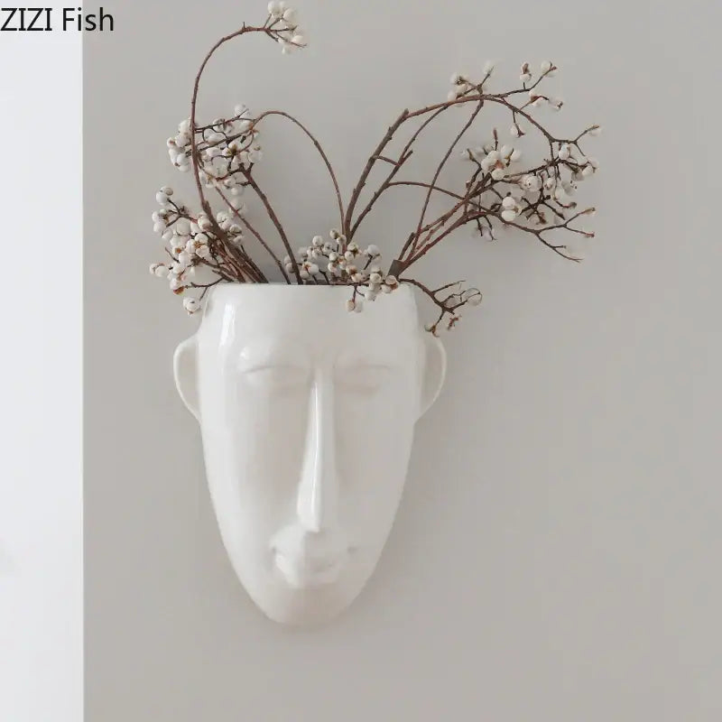 White Abstract Face Vase