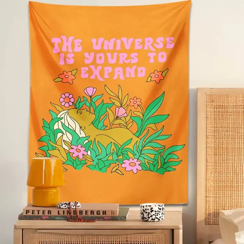 Orange Abstract Flower Tapestry