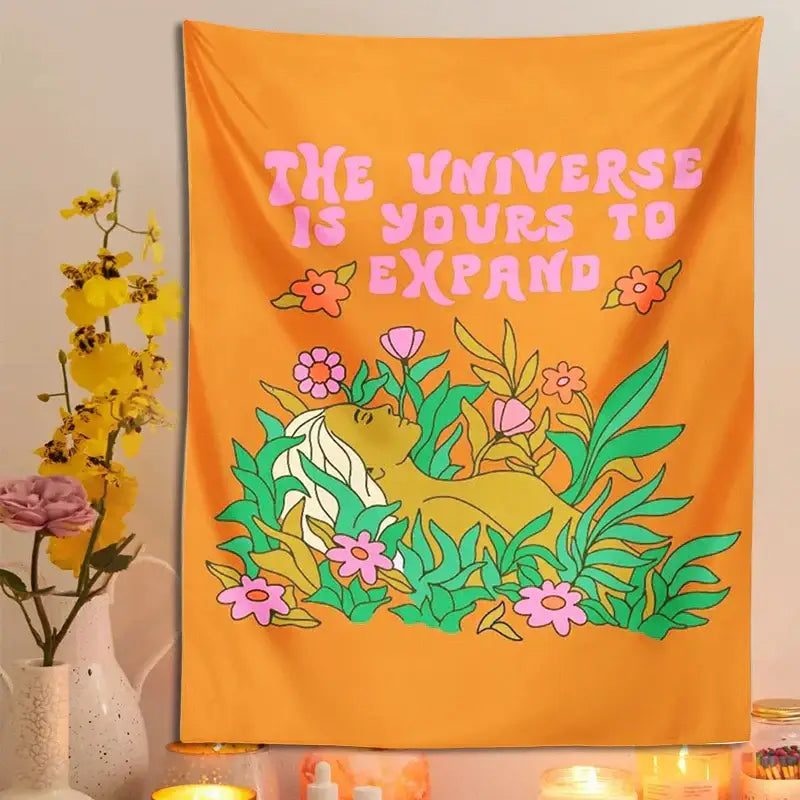 Orange Abstract Flower Tapestry