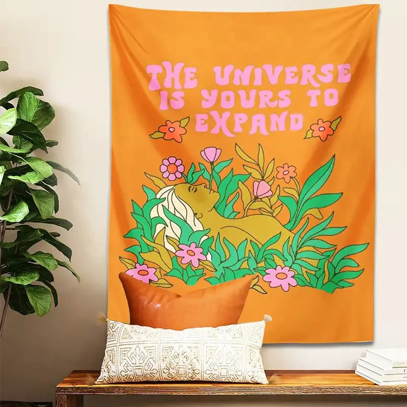 Orange Abstract Flower Tapestry