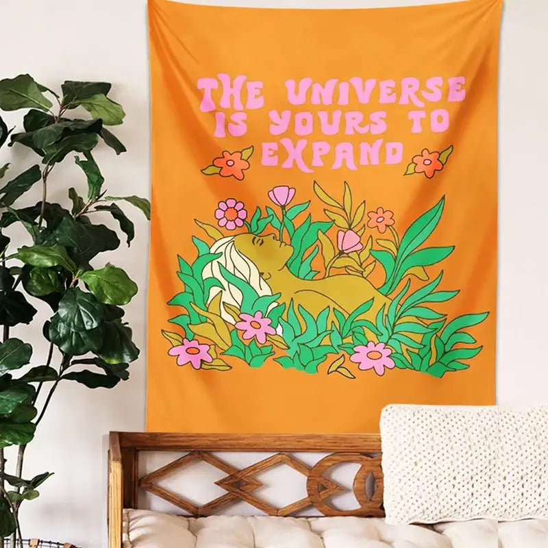 Orange Abstract Flower Tapestry