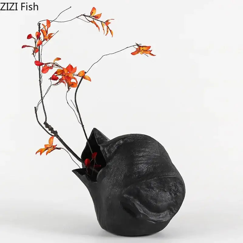 Black Abstract Ceramic Vase