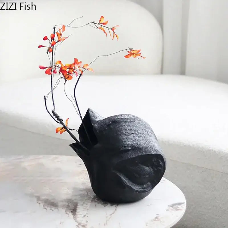 Black Abstract Ceramic Vase