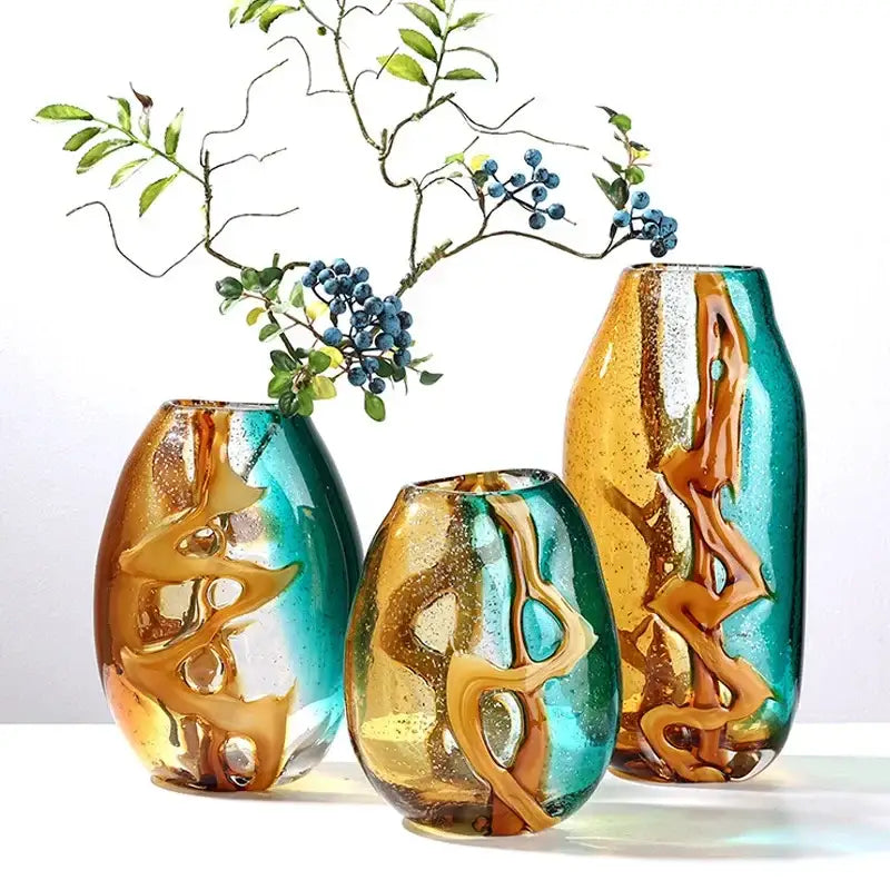 Amber Teal Glass Vase