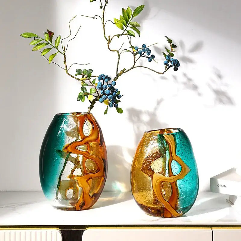 Amber Teal Glass Vase