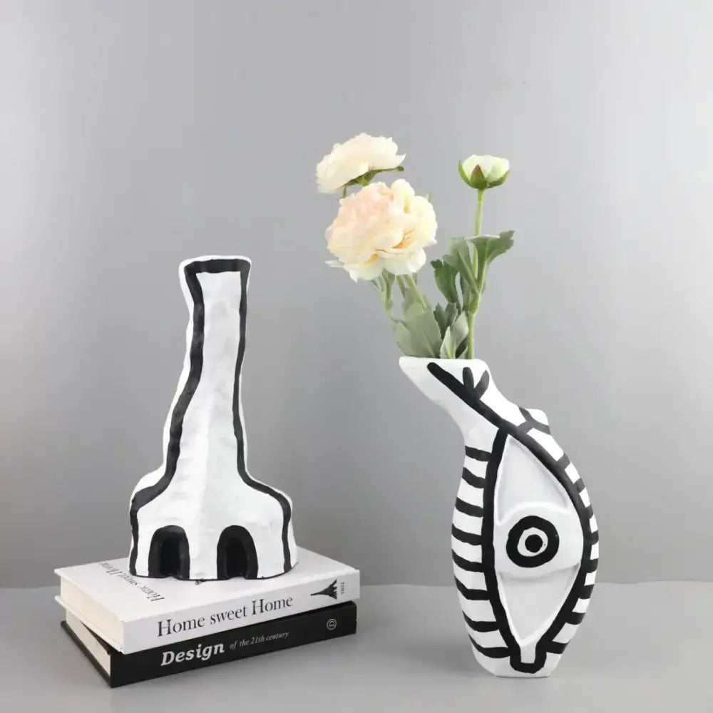 Black White Geometric Vase