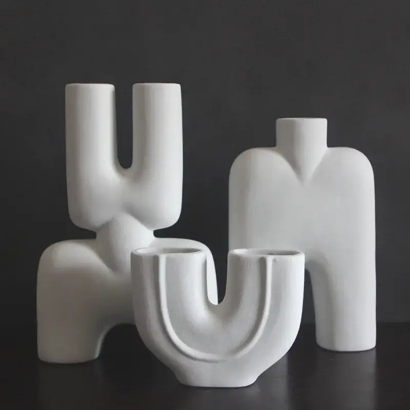 White Geometric Ceramic Vase for Minimalist Decor