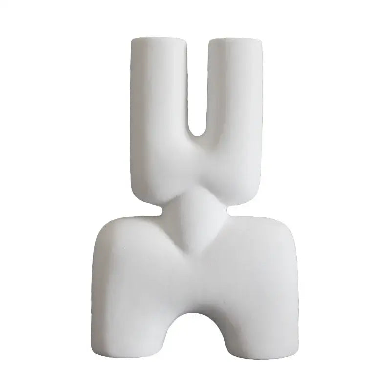 White Geometric Ceramic Vase for Minimalist Decor