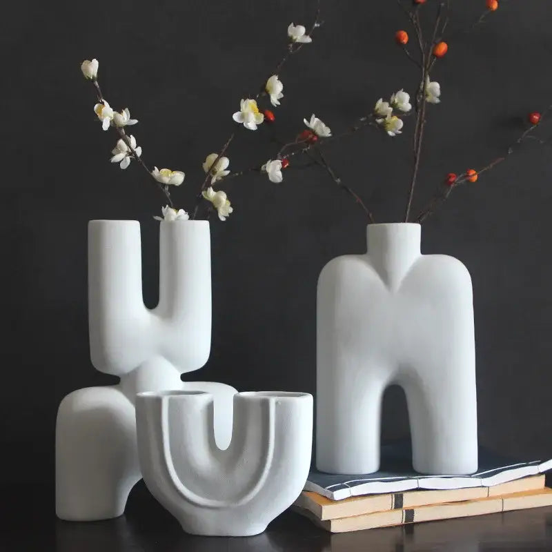 White Geometric Ceramic Vase for Minimalist Decor