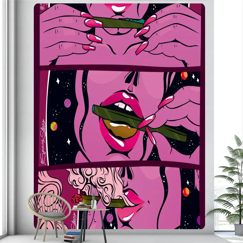 Pink Abstract Woman Tapestry