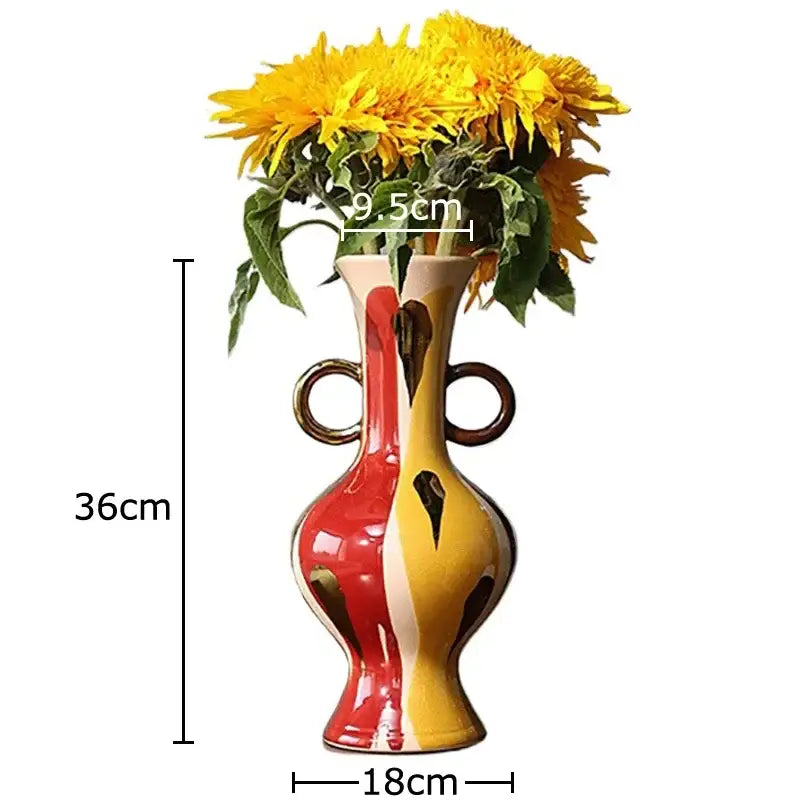 Yellow Red Ceramic Vase