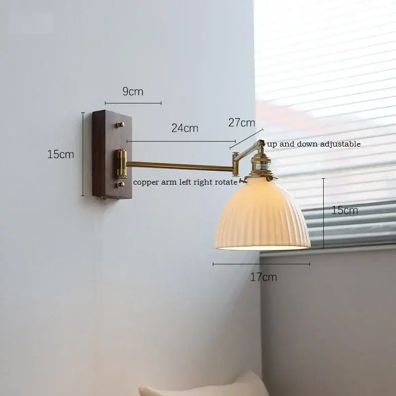 Brass Adjustable Wall Sconce with Ribbed Glass