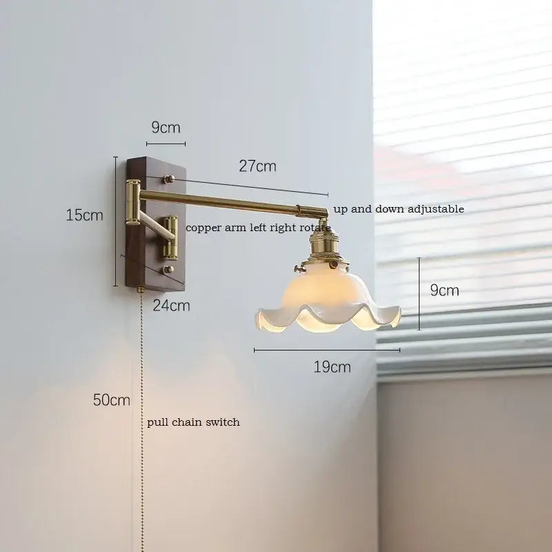 Brass Adjustable Wall Sconce with Ribbed Glass