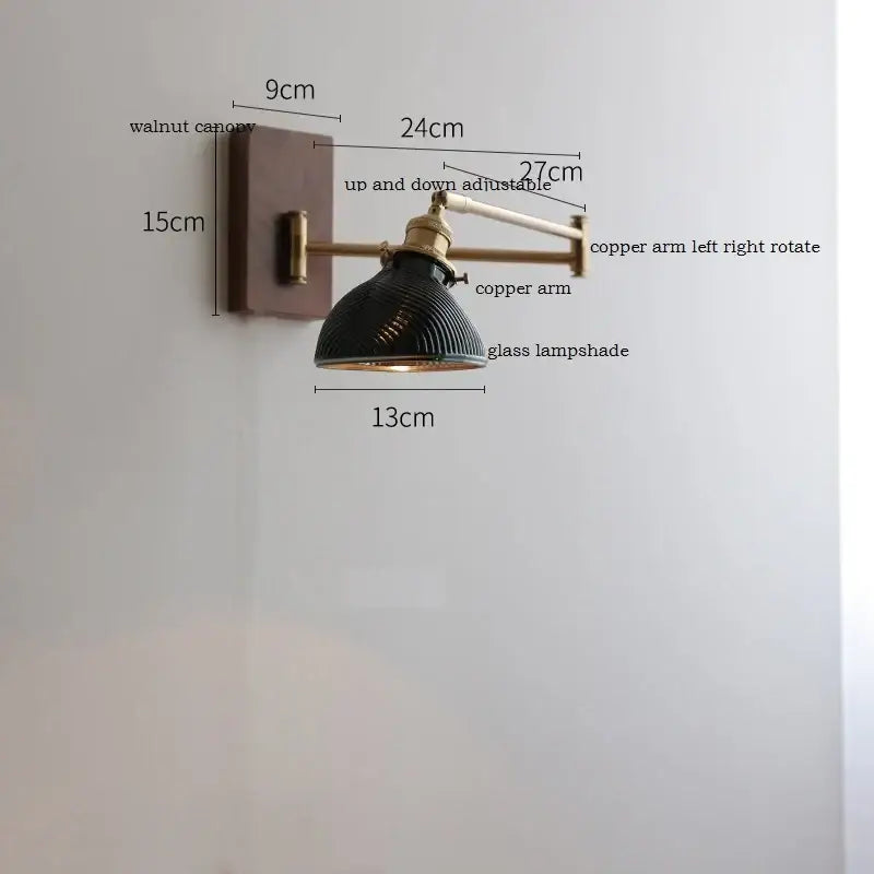 Brass Adjustable Wall Sconce with Ribbed Glass