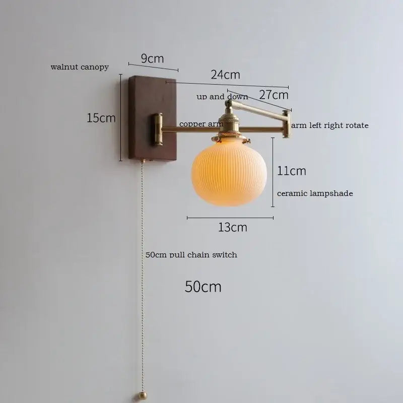 Brass Adjustable Wall Sconce with Ribbed Glass