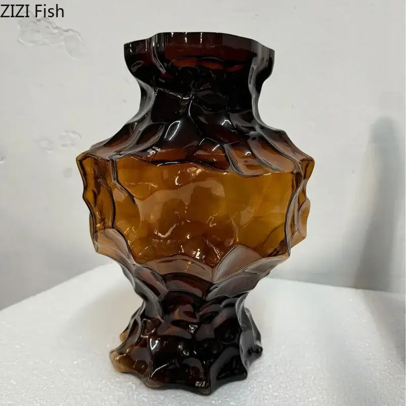 Amber Glass Irregular Vase