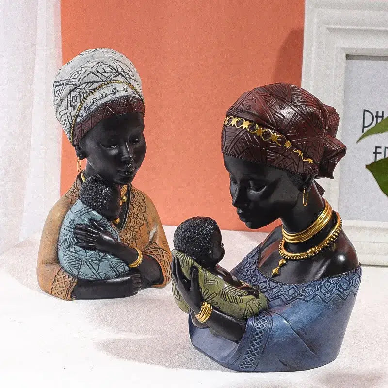 African Mother Child Figurine