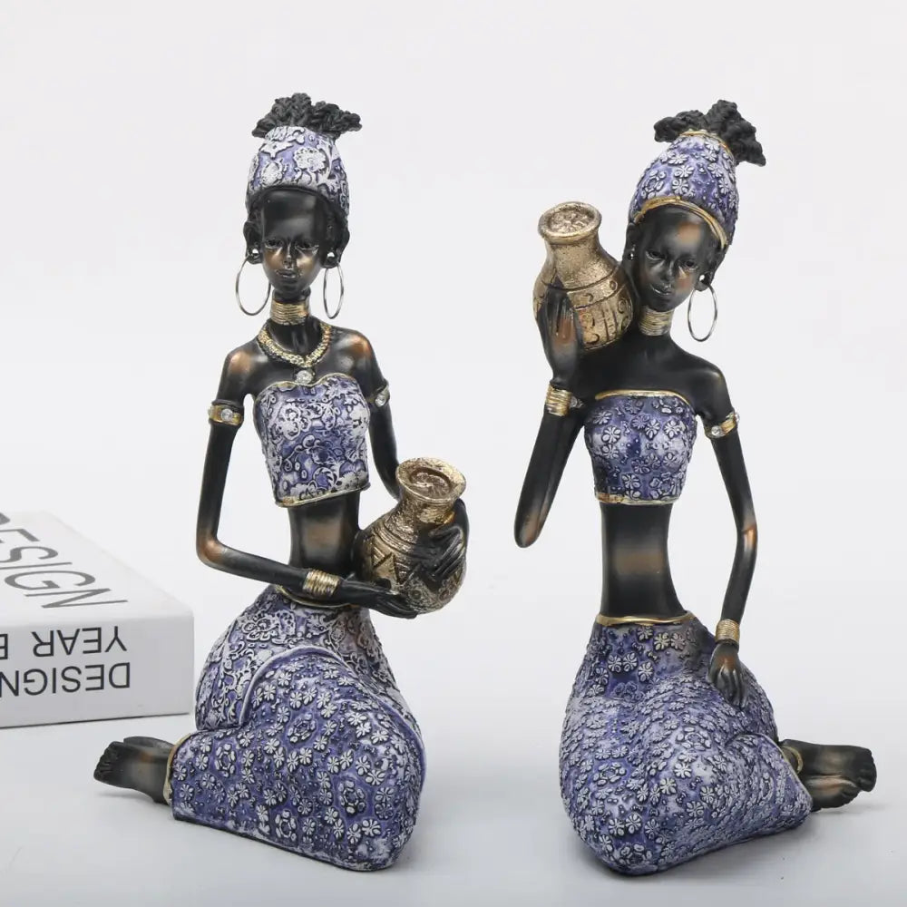 Purple Gold African Figurine Set