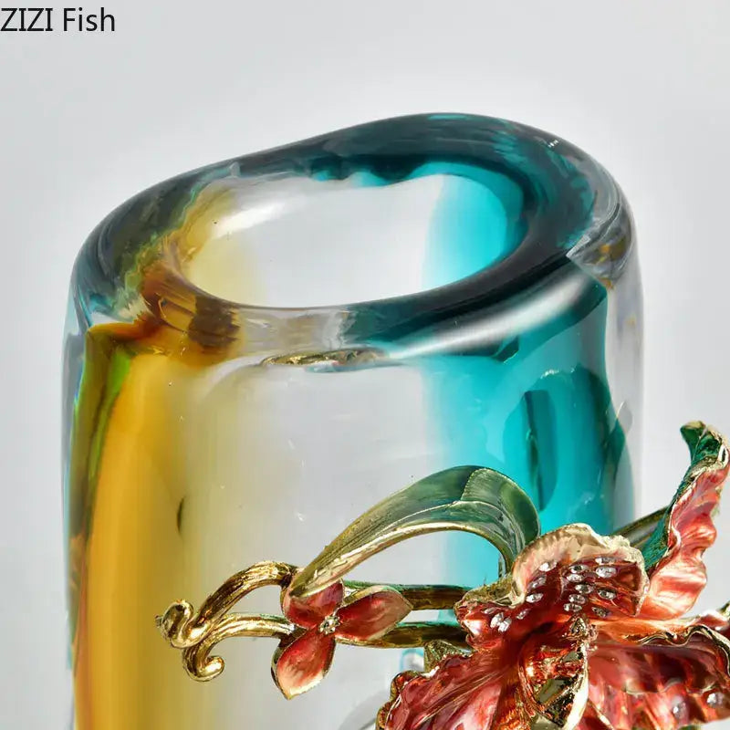 Amber Floral Relief Vase