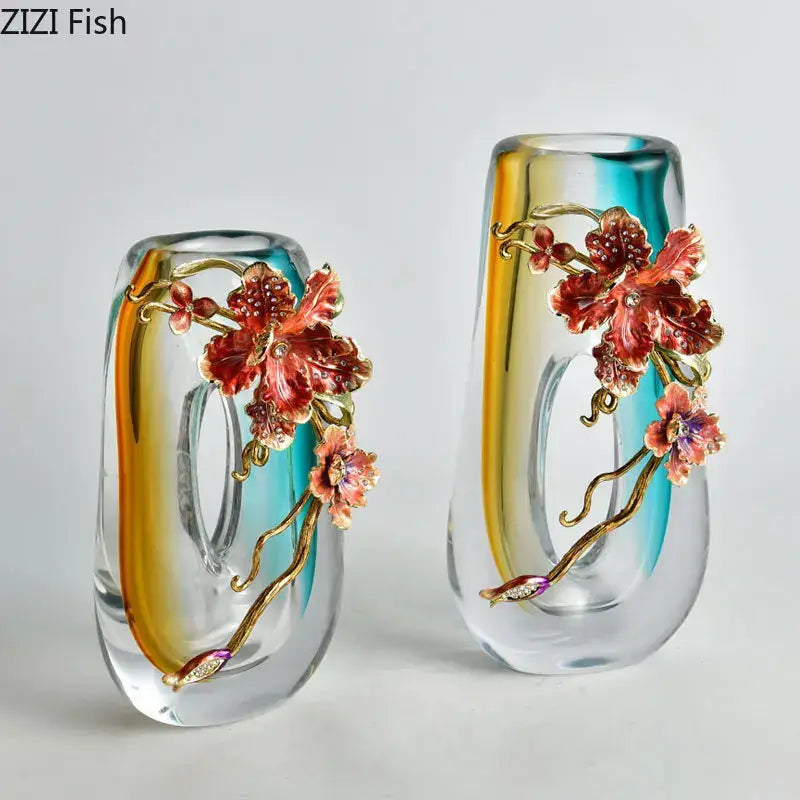 Amber Floral Relief Vase