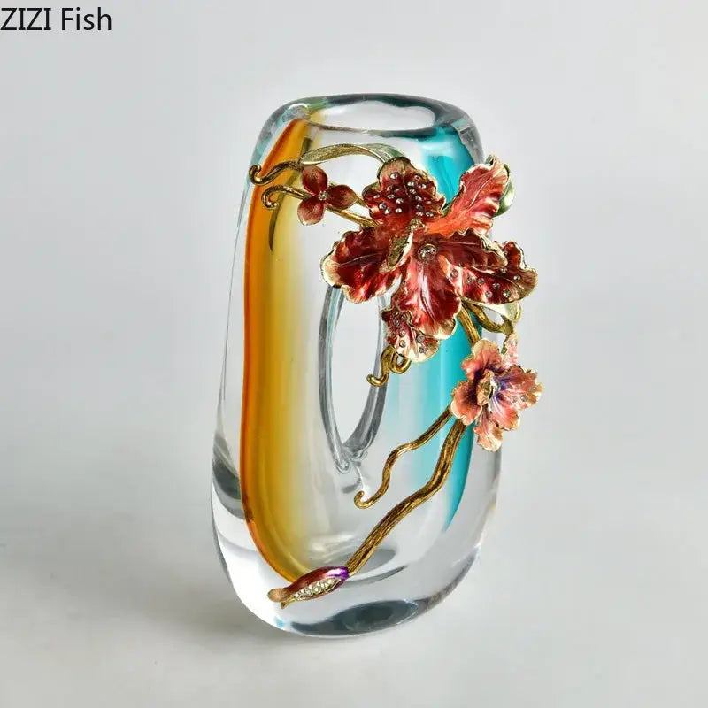 Amber Floral Relief Vase