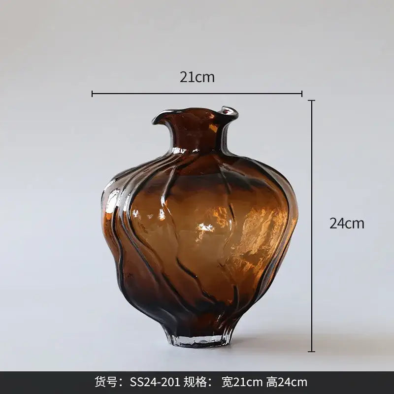 Wavy Grain Glass Pumpkin Vase Unique Living Room Decor