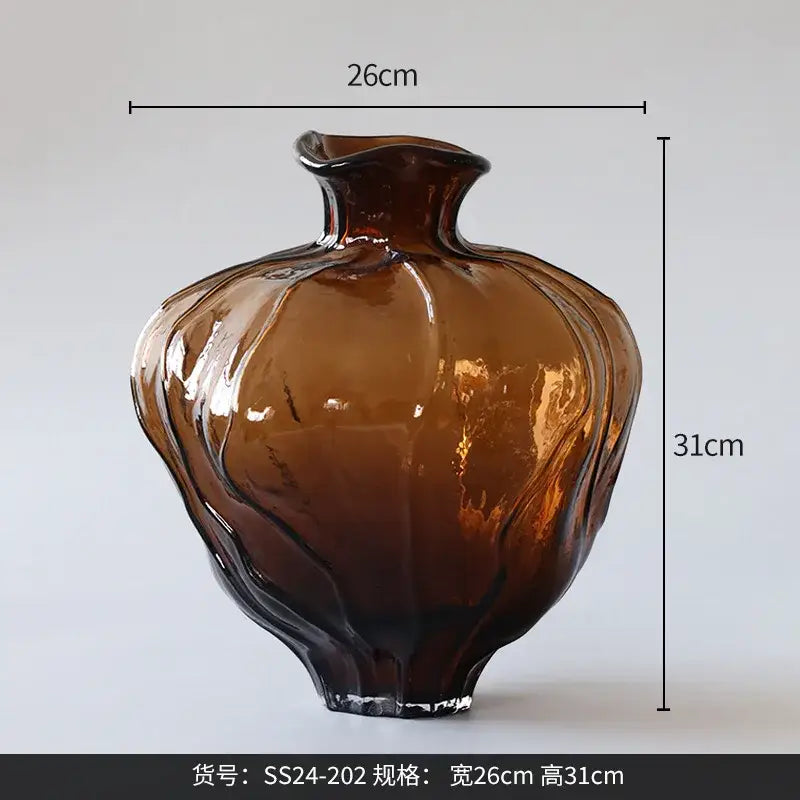 Wavy Grain Glass Pumpkin Vase Unique Living Room Decor