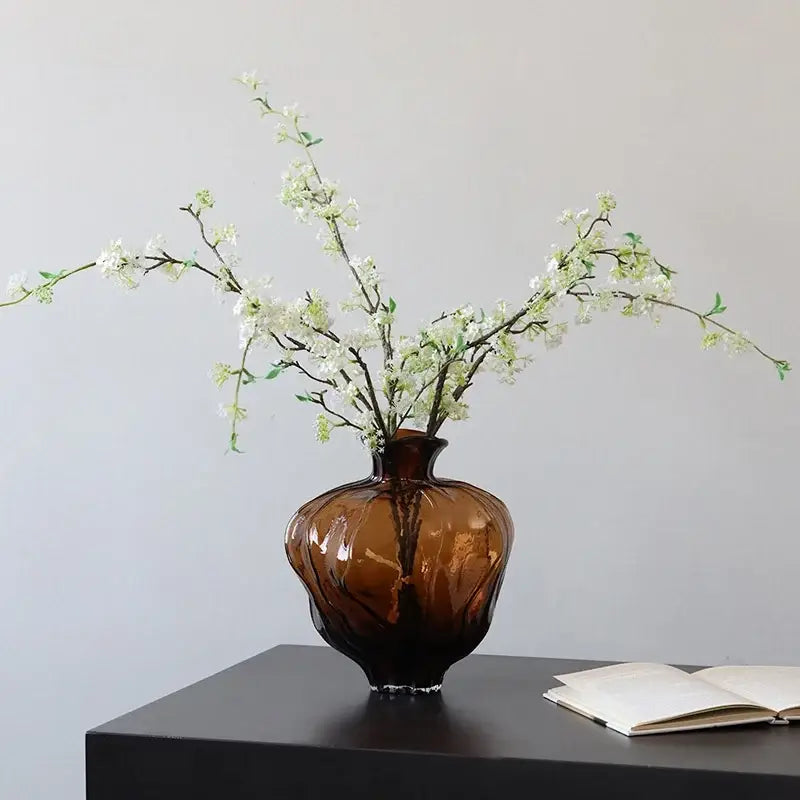 Wavy Grain Glass Pumpkin Vase Unique Living Room Decor