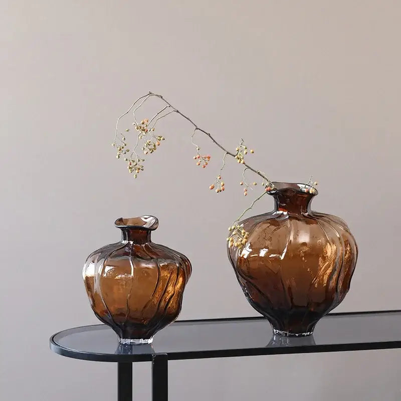Wavy Grain Glass Pumpkin Vase Unique Living Room Decor
