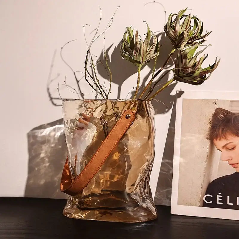 Amber Crinkled Glass Vase