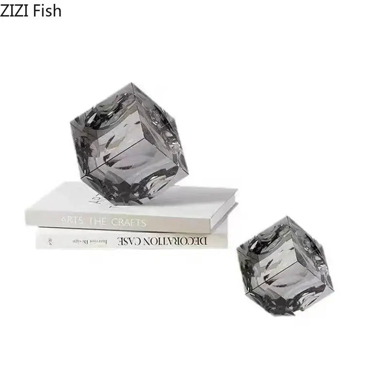 Amber Crystal Cube Statue
