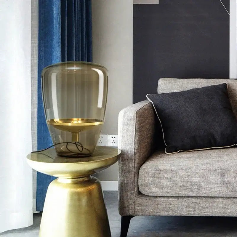 Amber Glass Table Lamp with Adjustable Brightness