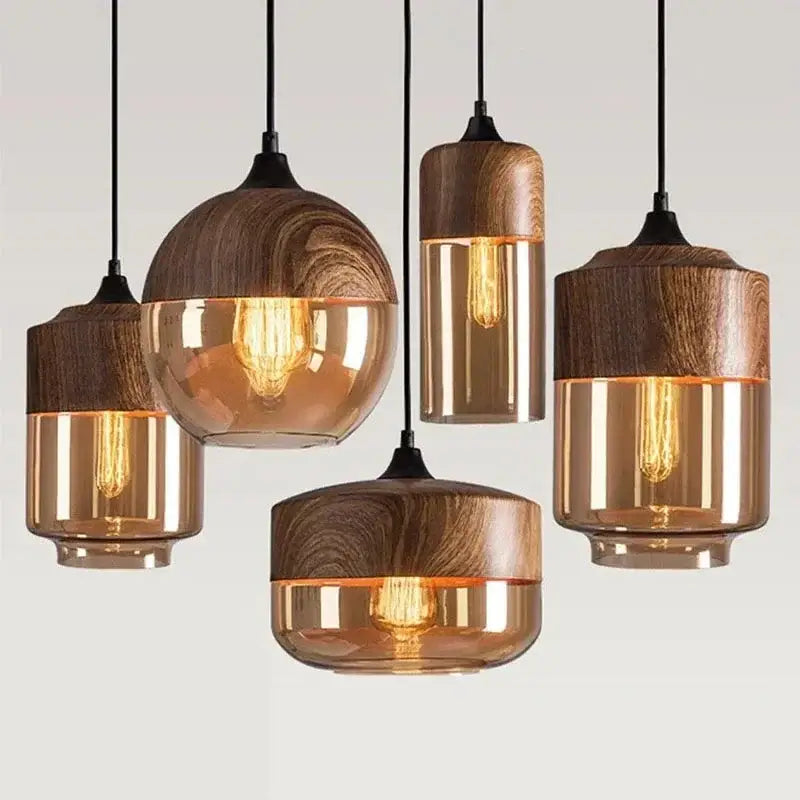 Amber Wood Pendant Light With Rustic Accents