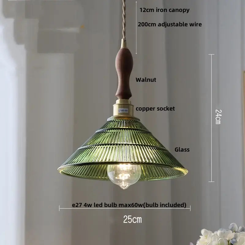 Amber Glass Walnut-Copper Kitchen Pendant Lamp