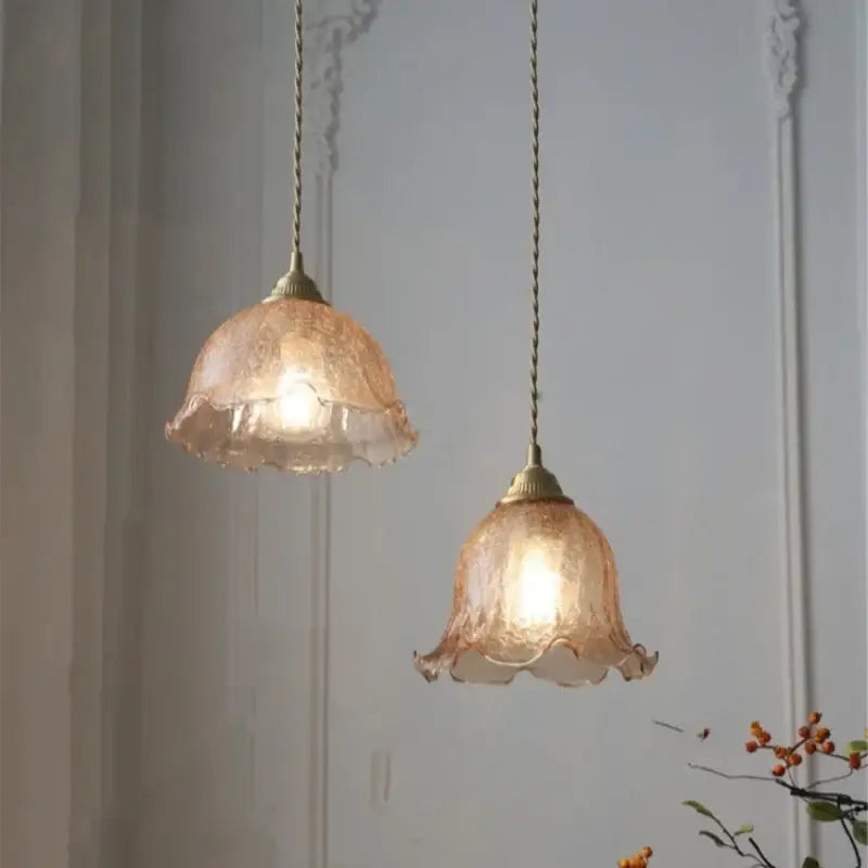 Amber Glass Walnut-Copper Kitchen Pendant Lamp