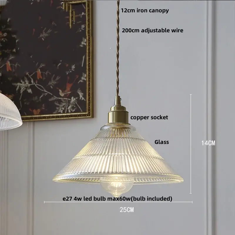 Amber Glass Walnut-Copper Kitchen Pendant Lamp