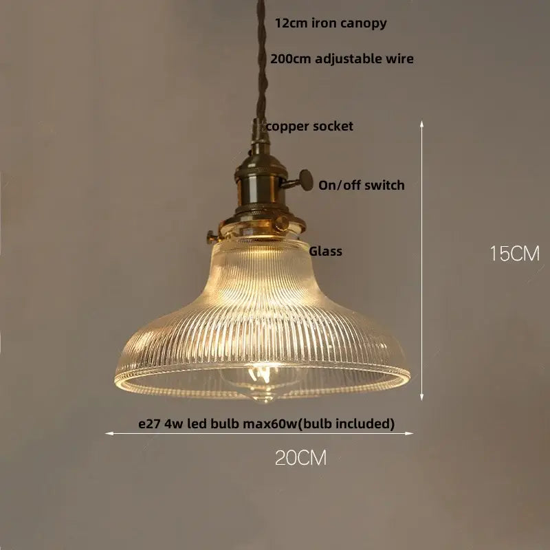 Amber Glass Walnut-Copper Kitchen Pendant Lamp
