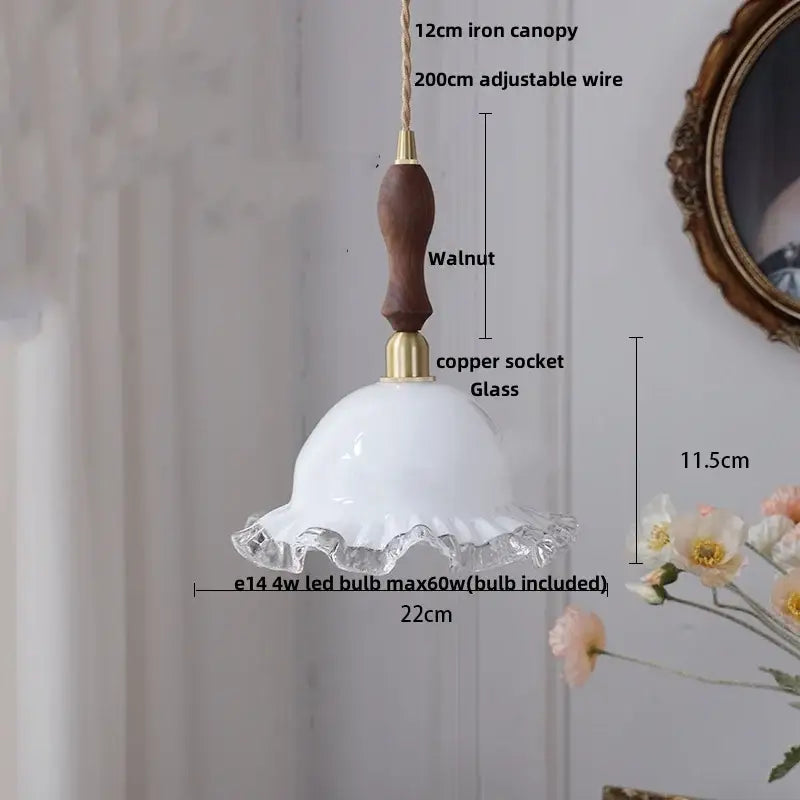Amber Glass Walnut-Copper Kitchen Pendant Lamp