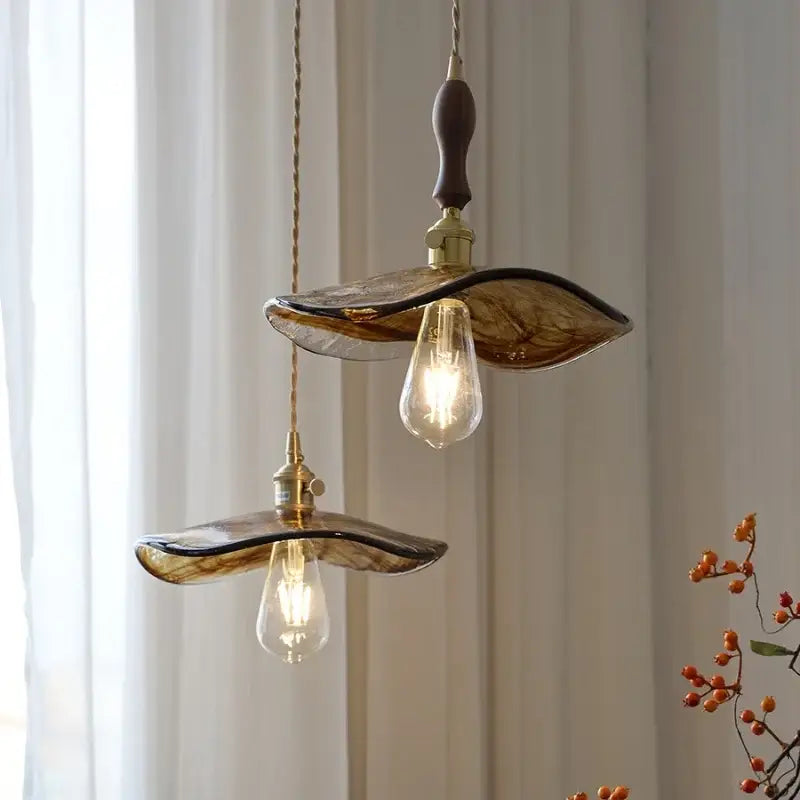 Amber Glass Brass-Knob Pendant Light