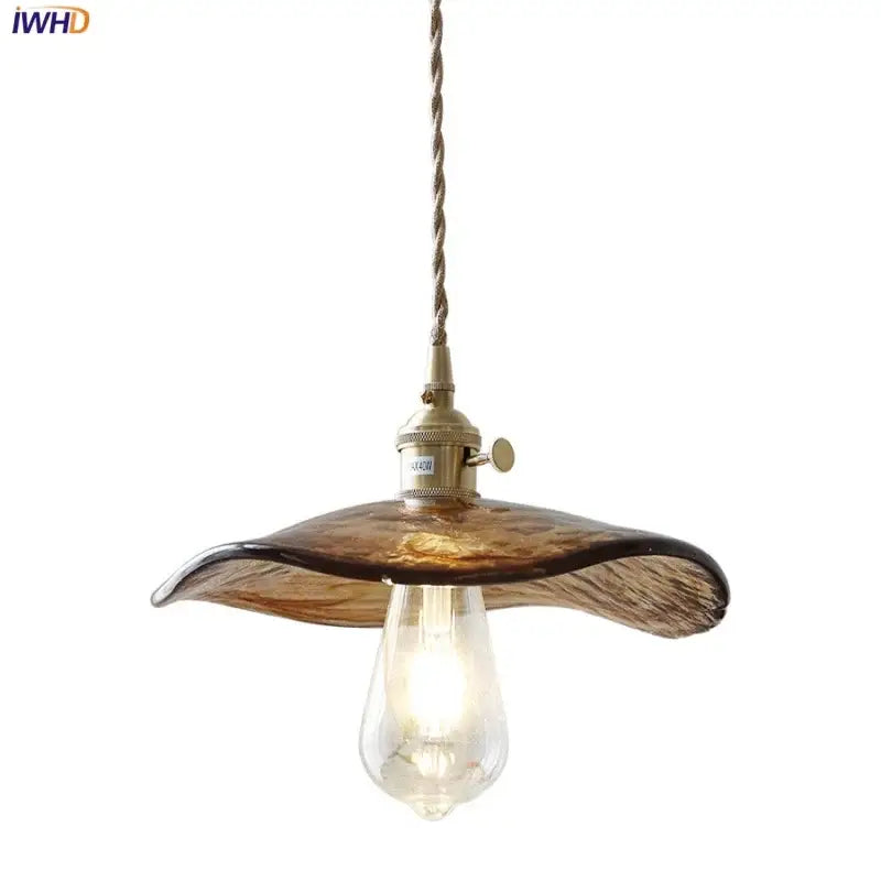 Amber Glass Brass-Knob Pendant Light
