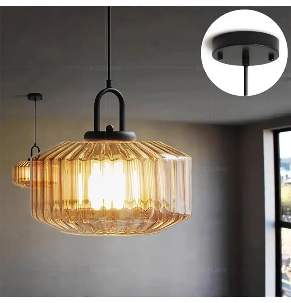 Amber Ribbed Glass Chandelier